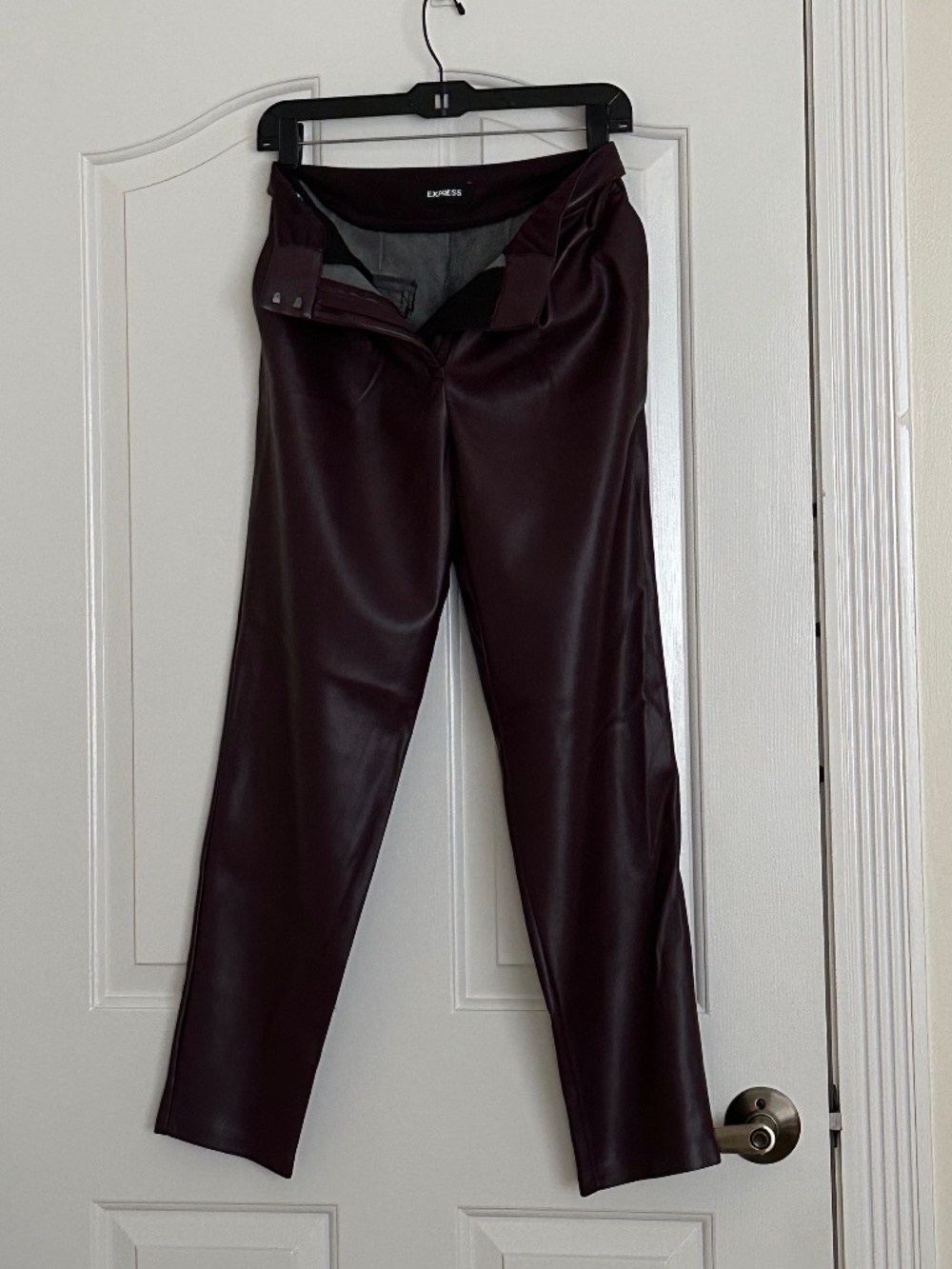 Express Faux Leather Ankle Pants in Dark Red